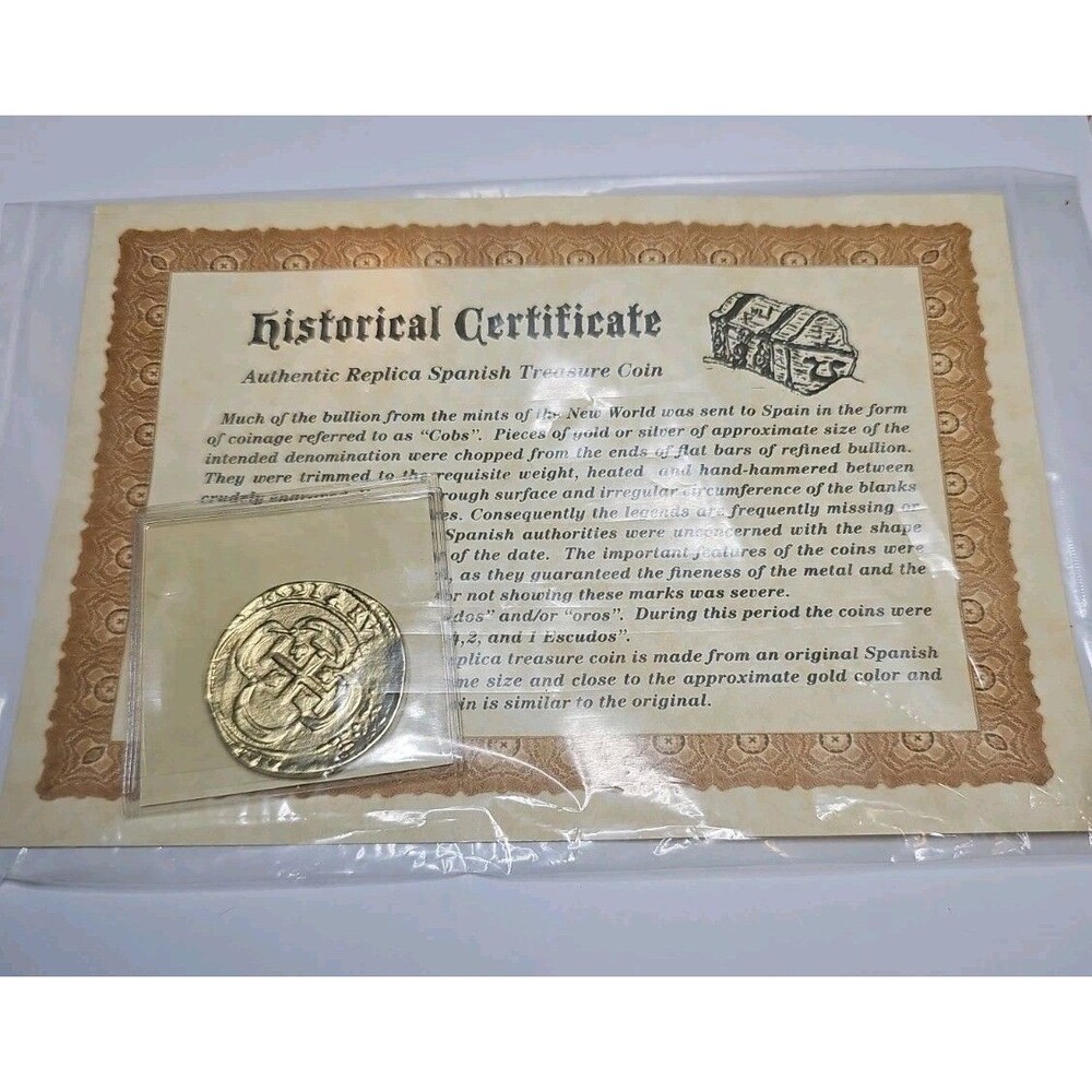 8 Escudos 1715 Replica Coin with Historical Certificate Authentic Replica Coin